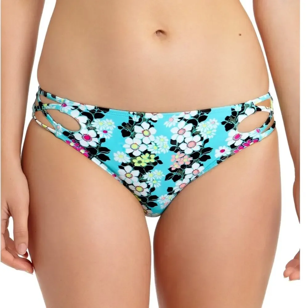 California Waves Floral Strappy Bikini Swim Bottom